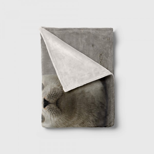 Paul Sinus Art Handtuch Strandhandtuch Saunatuch Kuscheldecke mit Tiermotiv Robbe am Strand Valentinstagsangebot