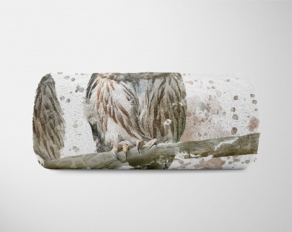 Paul Sinus Art Handtuch Strandhandtuch Saunatuch Kuscheldecke mit Tiermotiv Zwei Eulen auf Ast Heißer Verkauf