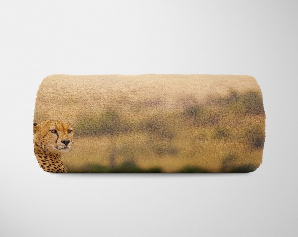 Paul Sinus Art Handtuch Strandhandtuch Saunatuch Kuscheldecke mit Tiermotiv Gepard Afrika Sava Top Angebot