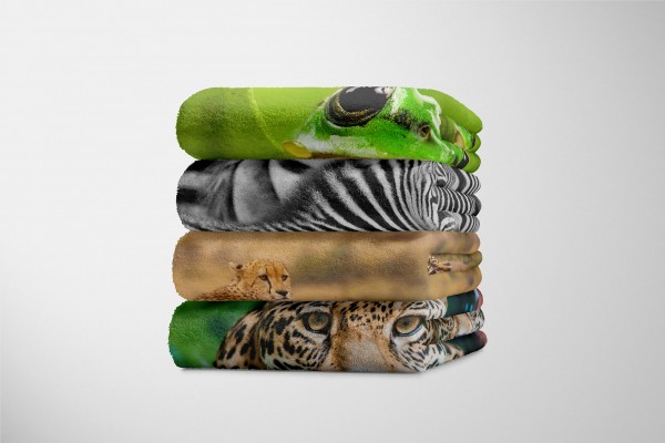 Paul Sinus Art Handtuch Strandhandtuch Saunatuch Kuscheldecke mit Tiermotiv Gepard Afrika Sava Top Angebot