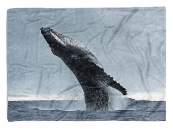 Paul Sinus Art Handtuch Strandhandtuch Saunatuch Kuscheldecke mit Tiermotiv Buckelwal springt