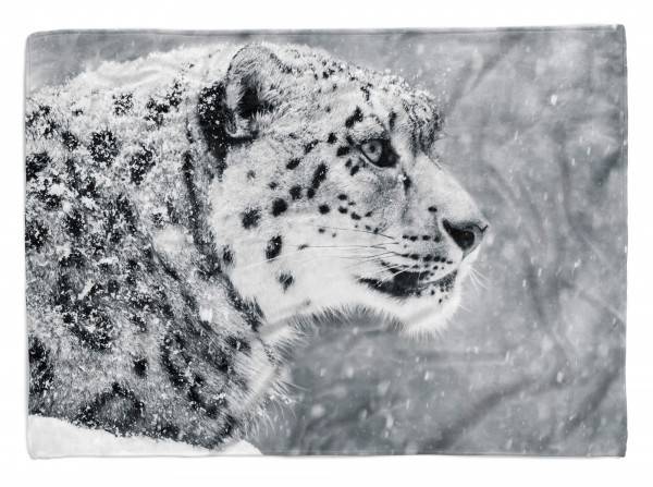 Paul Sinus Art Handtuch Strandhandtuch Saunatuch Kuscheldecke mit Tiermotiv Schneeleopard Wint