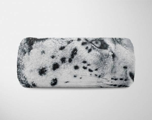 Paul Sinus Art Handtuch Strandhandtuch Saunatuch Kuscheldecke mit Tiermotiv Schneeleopard Wint Blitzangebot