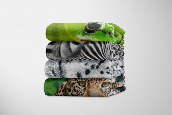 Paul Sinus Art Handtuch Strandhandtuch Saunatuch Kuscheldecke mit Tiermotiv Schneeleopard Wint Blitzangebot