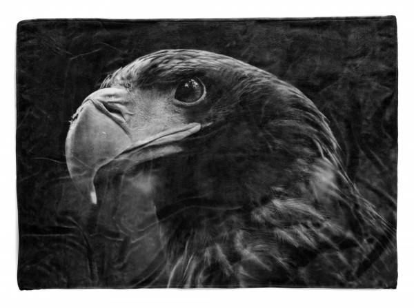 Paul Sinus Art Handtuch Strandhandtuch Saunatuch Kuscheldecke mit Tiermotiv Adler Schwarz Weiß