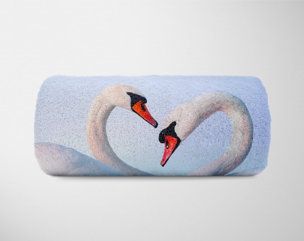 Paul Sinus Art Handtuch Strandhandtuch Saunatuch Kuscheldecke mit Tiermotiv Schwanenpärchen Li Kauf eins, bekomm eins gratis