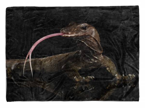 Paul Sinus Art Handtuch Strandhandtuch Saunatuch Kuscheldecke mit Tiermotiv Waran Reptil