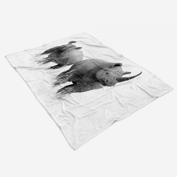 Paul Sinus Art Handtuch Strandhandtuch Saunatuch Kuscheldecke mit Tiermotiv Nashörner Schwarz Wochenangebot
