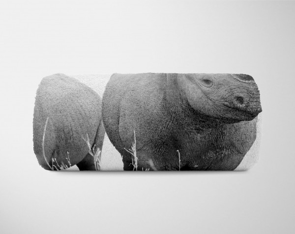 Paul Sinus Art Handtuch Strandhandtuch Saunatuch Kuscheldecke mit Tiermotiv Nashörner Schwarz Wochenangebot