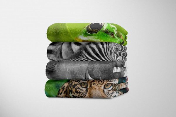 Paul Sinus Art Handtuch Strandhandtuch Saunatuch Kuscheldecke mit Tiermotiv Nashörner Schwarz Wochenangebot