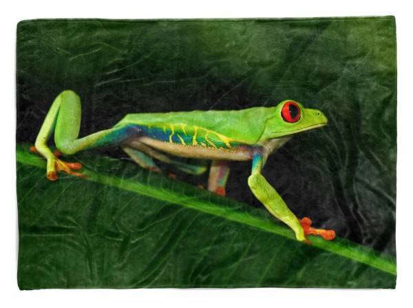 Paul Sinus Art Handtuch Strandhandtuch Saunatuch Kuscheldecke mit Tiermotiv Grüner Frosch trop