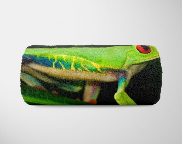 Paul Sinus Art Handtuch Strandhandtuch Saunatuch Kuscheldecke mit Tiermotiv Grüner Frosch trop Neueste Stile