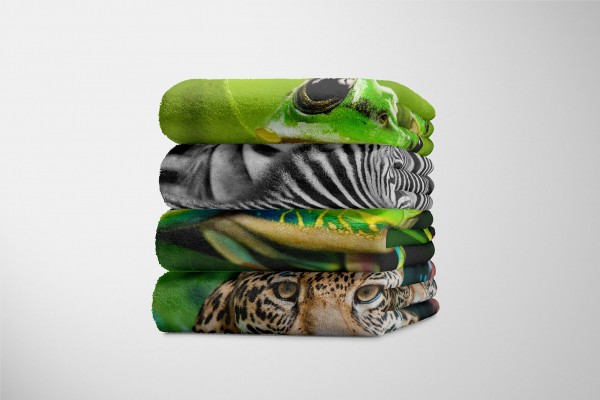 Paul Sinus Art Handtuch Strandhandtuch Saunatuch Kuscheldecke mit Tiermotiv Grüner Frosch trop Neueste Stile