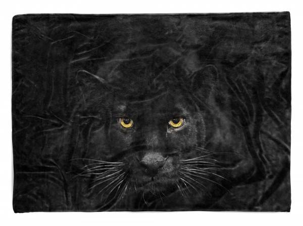 Paul Sinus Art Handtuch Strandhandtuch Saunatuch Kuscheldecke mit Tiermotiv Schwarzer Panther