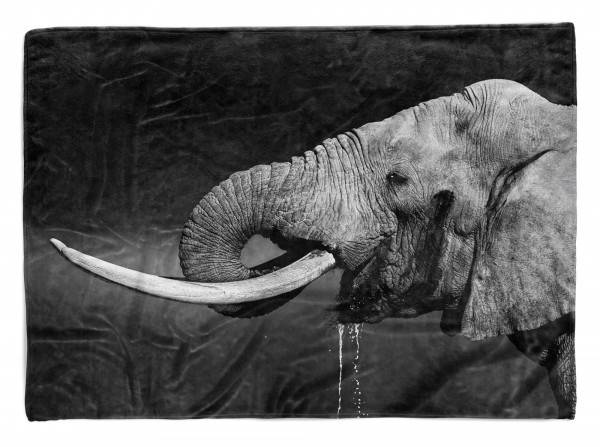 Paul Sinus Art Handtuch Strandhandtuch Saunatuch Kuscheldecke mit Tiermotiv Elefant trinkt Was