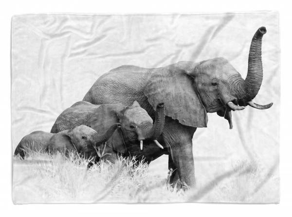 Paul Sinus Art Handtuch Strandhandtuch Saunatuch Kuscheldecke mit Tiermotiv Elefanten Familie