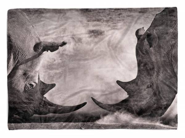 Paul Sinus Art Handtuch Strandhandtuch Saunatuch Kuscheldecke mit Tiermotiv Nashörner kämpfen