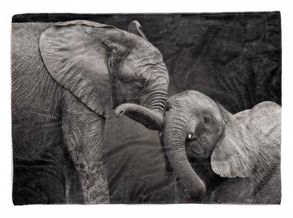 Paul Sinus Art Handtuch Strandhandtuch Saunatuch Kuscheldecke mit Tiermotiv Mama Elefant mit B
