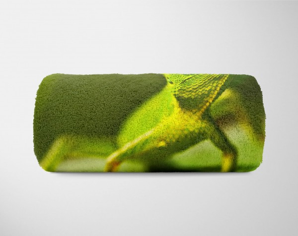 Paul Sinus Art Handtuch Strandhandtuch Saunatuch Kuscheldecke mit Tiermotiv Echse auf grünen B Clearance-Verkauf