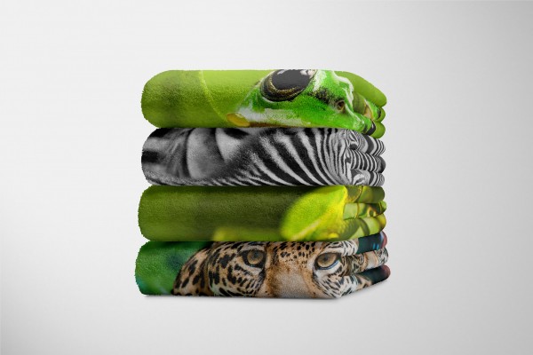 Paul Sinus Art Handtuch Strandhandtuch Saunatuch Kuscheldecke mit Tiermotiv Echse auf grünen B Clearance-Verkauf