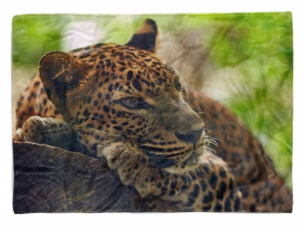 Paul Sinus Art Handtuch Strandhandtuch Saunatuch Kuscheldecke mit Tiermotiv Jaguar auf Baum