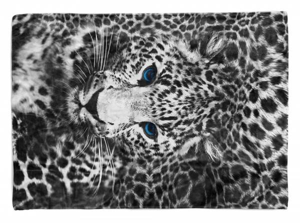 Paul Sinus Art Handtuch Strandhandtuch Saunatuch Kuscheldecke mit Tiermotiv Jaguar Schwarz Wei