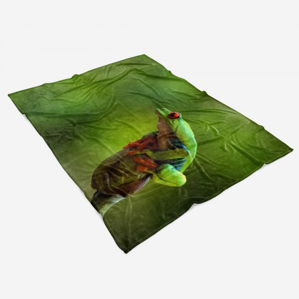 Paul Sinus Art Handtuch Strandhandtuch Saunatuch Kuscheldecke mit Tiermotiv grüner Frosch auf Im Verkauf