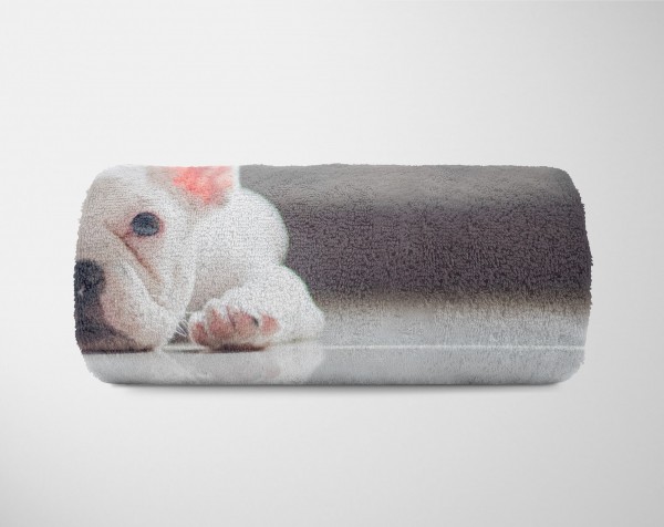 Paul Sinus Art Handtuch Strandhandtuch Saunatuch Kuscheldecke mit Tiermotiv französische Bulld zollfrei