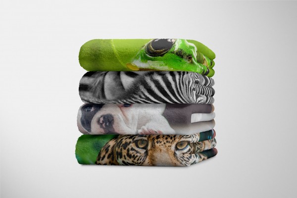Paul Sinus Art Handtuch Strandhandtuch Saunatuch Kuscheldecke mit Tiermotiv französische Bulld zollfrei