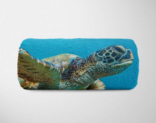 Paul Sinus Art Handtuch Strandhandtuch Saunatuch Kuscheldecke mit Tiermotiv Seeschildkröte Kor 2025