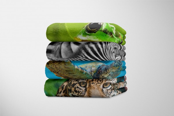 Paul Sinus Art Handtuch Strandhandtuch Saunatuch Kuscheldecke mit Tiermotiv Seeschildkröte Kor 2025