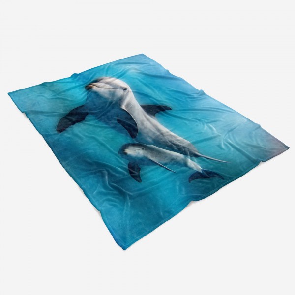 Paul Sinus Art Handtuch Strandhandtuch Saunatuch Kuscheldecke mit Tiermotiv Delfinen Mama mit Auslauf
