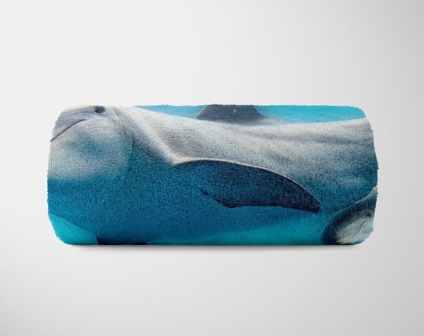 Paul Sinus Art Handtuch Strandhandtuch Saunatuch Kuscheldecke mit Tiermotiv Delfinen Mama mit Auslauf