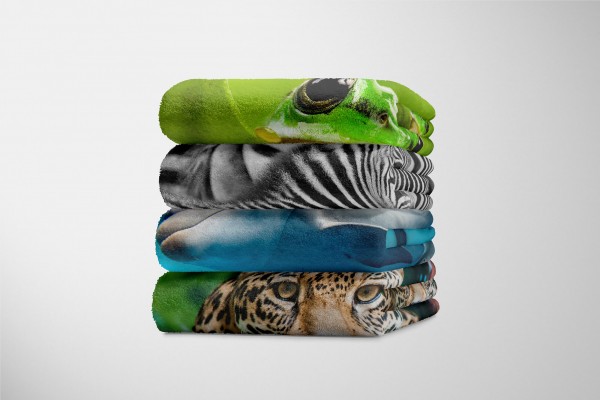 Paul Sinus Art Handtuch Strandhandtuch Saunatuch Kuscheldecke mit Tiermotiv Delfinen Mama mit Auslauf