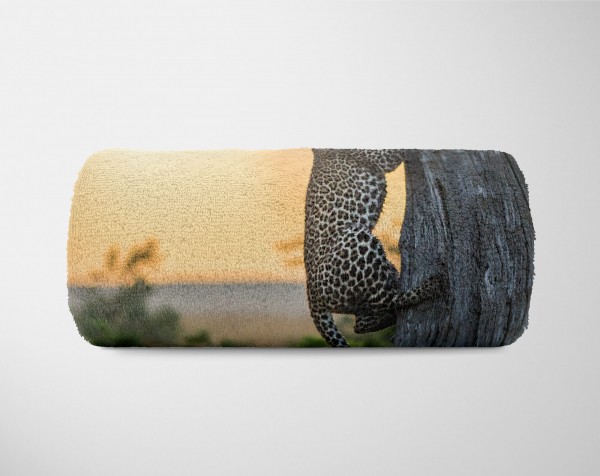 Paul Sinus Art Handtuch Strandhandtuch Saunatuch Kuscheldecke mit Tiermotiv Jaguar klettert au Verkauf