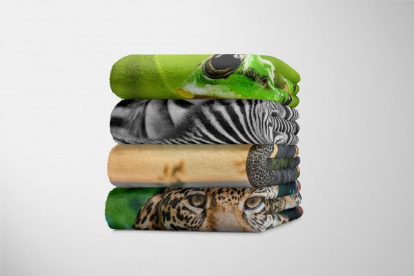 Paul Sinus Art Handtuch Strandhandtuch Saunatuch Kuscheldecke mit Tiermotiv Jaguar klettert au Verkauf