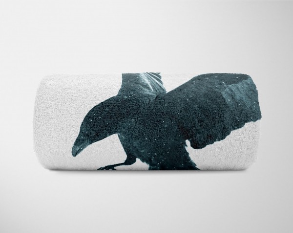 Paul Sinus Art Handtuch Strandhandtuch Saunatuch Kuscheldecke mit Tiermotiv schwarzer Rabe Hotsell