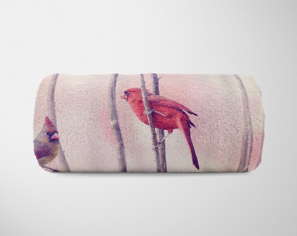 Paul Sinus Art Handtuch Strandhandtuch Saunatuch Kuscheldecke mit Tiermotiv zwei Vögel auf Äst Fabrikverkauf