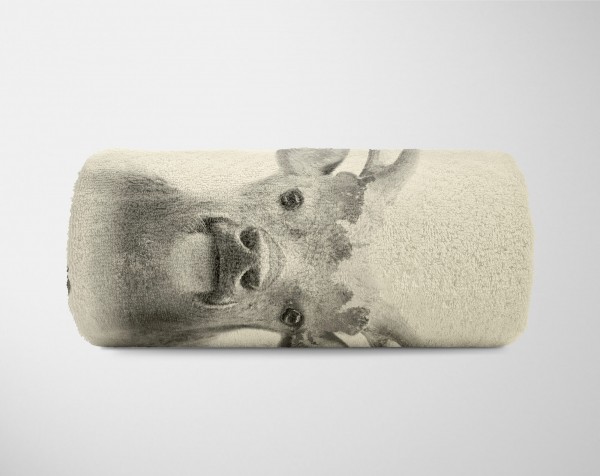 Paul Sinus Art Handtuch Strandhandtuch Saunatuch Kuscheldecke mit Tiermotiv Hirsch Natur Kunst Fabrik Onlineshop