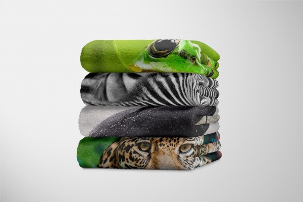 Paul Sinus Art Handtuch Strandhandtuch Saunatuch Kuscheldecke mit Tiermotiv Buckelwal springt Sonderangebot