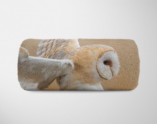 Paul Sinus Art Handtuch Strandhandtuch Saunatuch Kuscheldecke mit Tiermotiv Eule im Landeanflu Günstig kaufen