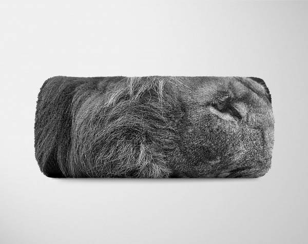 Paul Sinus Art Handtuch Strandhandtuch Saunatuch Kuscheldecke mit Tiermotiv Löwe Schwarz Weiß Großer Ausverkauf