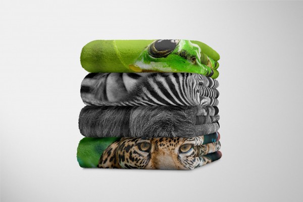 Paul Sinus Art Handtuch Strandhandtuch Saunatuch Kuscheldecke mit Tiermotiv Löwe Schwarz Weiß Großer Ausverkauf