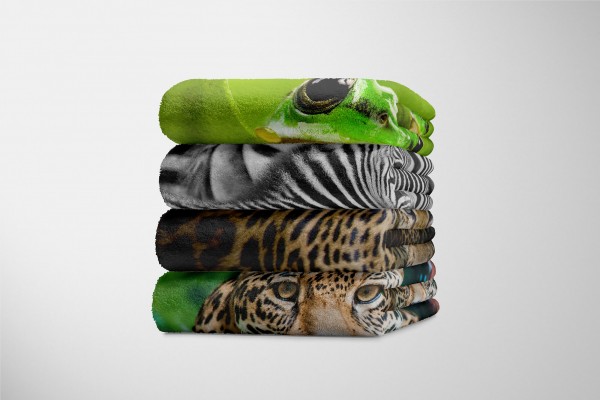 Paul Sinus Art Handtuch Strandhandtuch Saunatuch Kuscheldecke mit Tiermotiv Jaguar Raubkatze Flash Sale