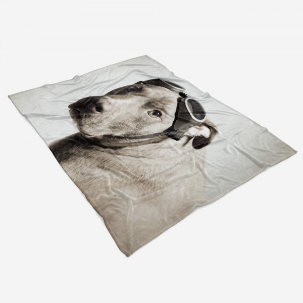 Paul Sinus Art Handtuch Strandhandtuch Saunatuch Kuscheldecke mit Tiermotiv Hund mit Fliegerbr Begrenztes Angebot