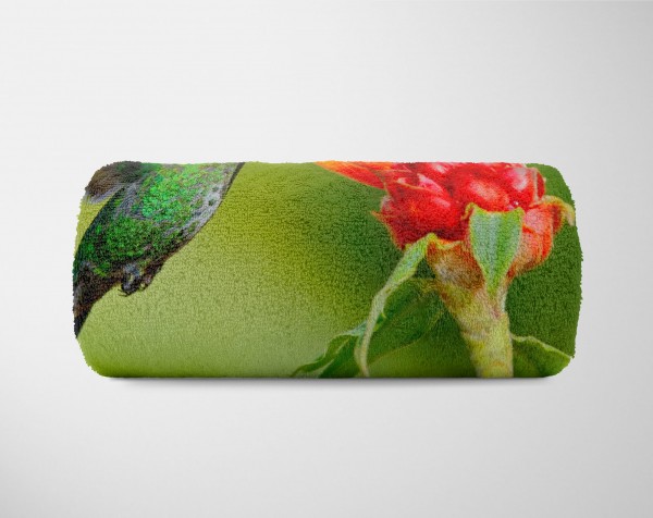 Paul Sinus Art Handtuch Strandhandtuch Saunatuch Kuscheldecke mit Tiermotiv Kolibri Blume Exot Weihnachtsangebot