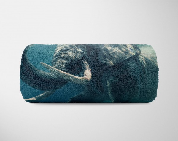 Paul Sinus Art Handtuch Strandhandtuch Saunatuch Kuscheldecke mit Tiermotiv Elefant unter Wass Muttertagsangebot