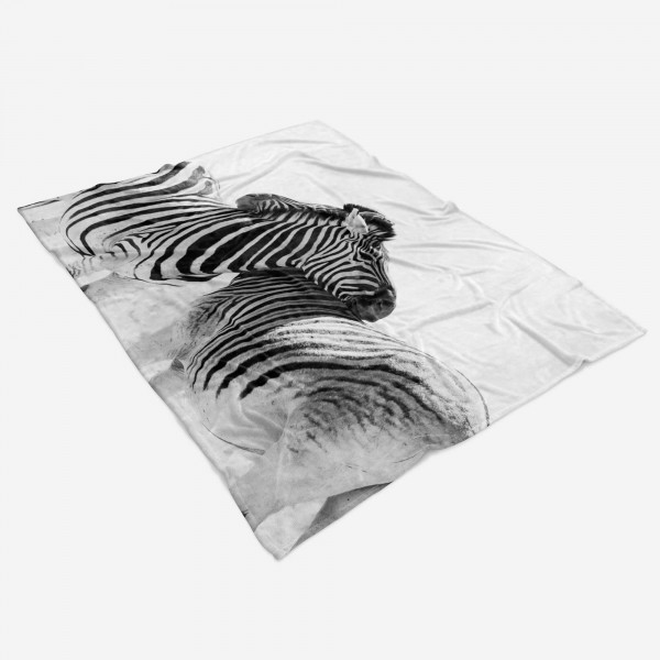 Paul Sinus Art Handtuch Strandhandtuch Saunatuch Kuscheldecke mit Tiermotiv Zebras Schwarz Wei Vatertagsangebot