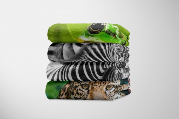 Paul Sinus Art Handtuch Strandhandtuch Saunatuch Kuscheldecke mit Tiermotiv Zebras Schwarz Wei Vatertagsangebot