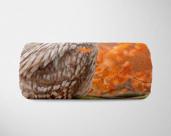 Paul Sinus Art Handtuch Strandhandtuch Saunatuch Kuscheldecke mit Tiermotiv Eule im Wald Herbs Lagerräumung